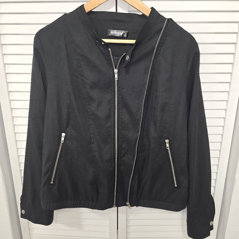Allegra K Women’s Black Zip-Up Jacket | Lightweight | Size L